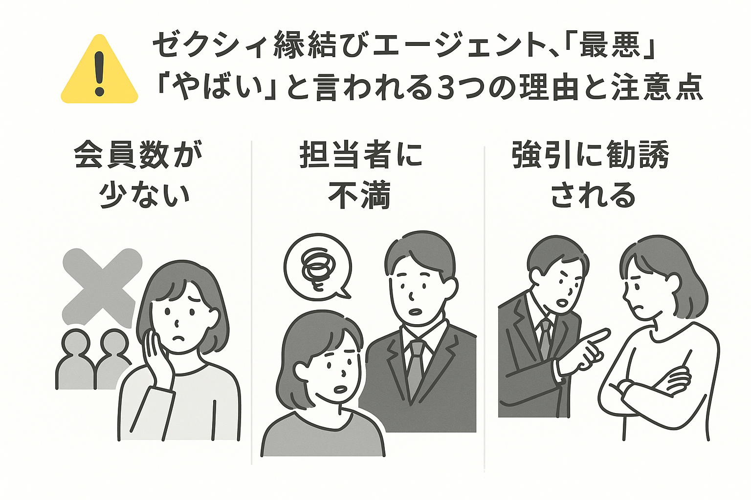 【徹底比較】IBJメンバーズとゼクシィ縁結びエージェントの「悪い口コミ」から学ぶ！失敗しないための8つの注意点と賢い選び方｜セクション画像
