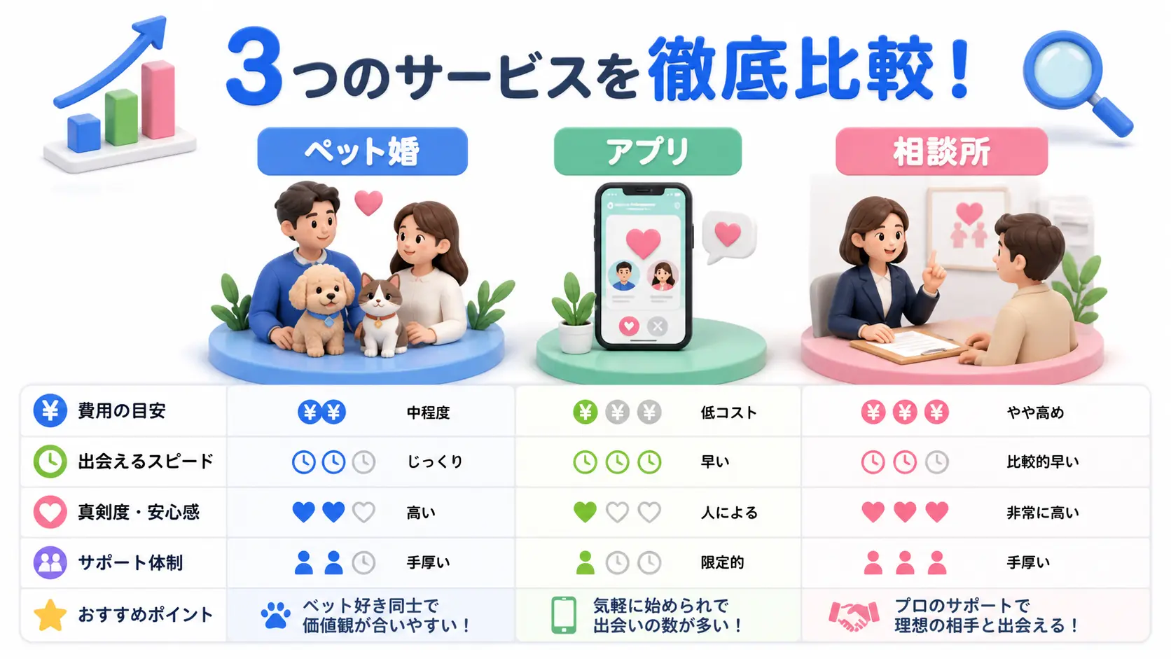 ペット婚と婚活アプリ・一般結婚相談所の違いとメリット